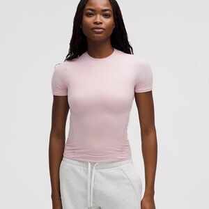 Lululemon Wundermost Nulu Hip-Len Crewneck Short Sleeve Top Pink Haze Size M NWT